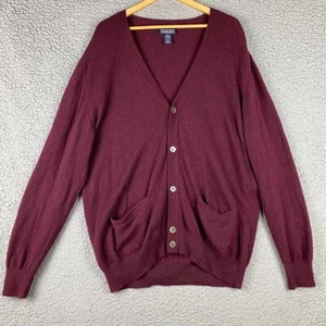 Lands End Burgundy Red Cardigan Grandpa Sweater L 42-44 100% Cashmere HOLES READ - Picture 1 of 15