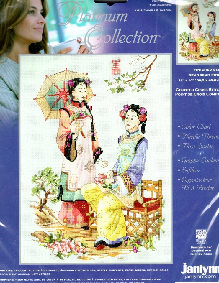 Janlynn Platinum Collection Friends In The Garden Geisha Kit Punto de Cruz *Leer Foto 1 de 1