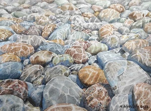 ORIGINAL ART PAINTING Sea Stone under Water Ocean Landscape, Seascape Home Gift - Picture 1 of 18