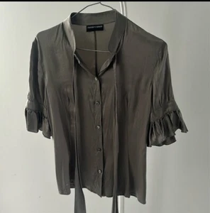 Emporio Armani Italian Silk Tie Neck Button down blouse With Ruffle Sleeves - Picture 1 of 5