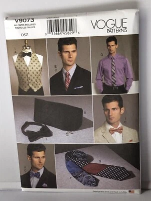 Vogue V9073 Men's Vest Cummerbund Pocket Square & Ties Sew Pattern Uncut 1 Size - Image 1 of 2