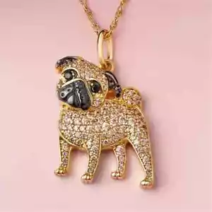 NEW Gold Pug Dog Crystal Necklace Pendant - Perfect Gift - Picture 1 of 3