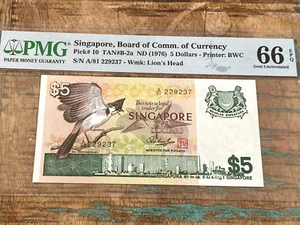 Singapore 5 Dollars ND 1976 Pick 10 B-2a PMG 66EPQ - Picture 1 of 2