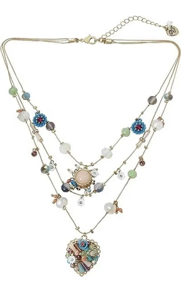 Betsey Johnson Weave and Sew Woven Mixed Multi-colored Bead Flower Heart