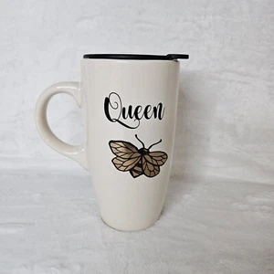 Queen Bee Travel Mug Handle Ceramic Tall Extra Large Hot Cold Coffee Tea Ivory  - Picture 1 of 6