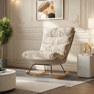 Moderner Schaukelstuhl Beige Graues Design Polsterung Bequem Holz Metall Stabil - Bild 1 von 7