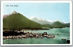 Vintage Sitka Alaska AK Luftaufnahme Stadtansicht Baranoff Insel Sitka Sound 1920er Postkarte - Bild 1 von 2