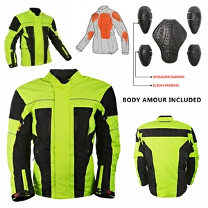 Motorbike Jacket Hi Vis Black Waterproof Motorcycle Textile Biker CE Armoured - Picture 1 of 7