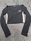 Puma Classic Long Sleeve Ribbed Crop Top Black/White Trim Size X-Small New BNWT