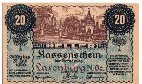 1920 Austria Notgeld 20 Heller Notgeld, Larenburg, château (D241) Cover