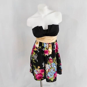 Love Culture Dress Womens M Jrs Black Pink Floral Strapless Wedding Party Preppy - Picture 1 of 24