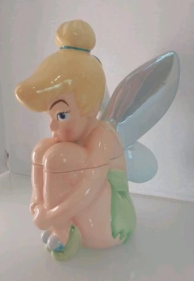Jarro de biscoito de cerâmica Pouting Tinkerbell 12” oficial Disney Peter Pan colecionável  - Imagem 1 de 4
