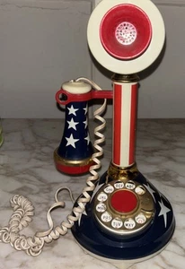 VTG 1973 Candlestick Rotary Telephone American Flag Red White Blue Americana - Picture 1 of 5
