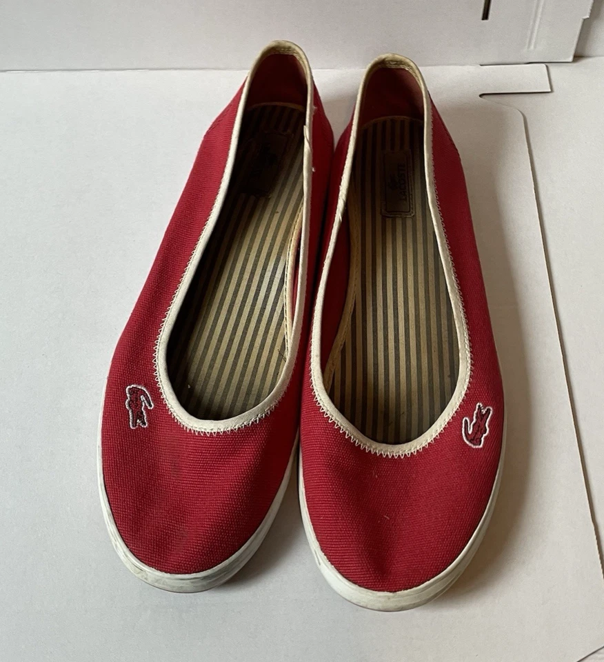 Lacoste Marthe Womens Canvas Slip On Red 9 M Gator Sneakers Ballet Flats - Image 1 of 4
