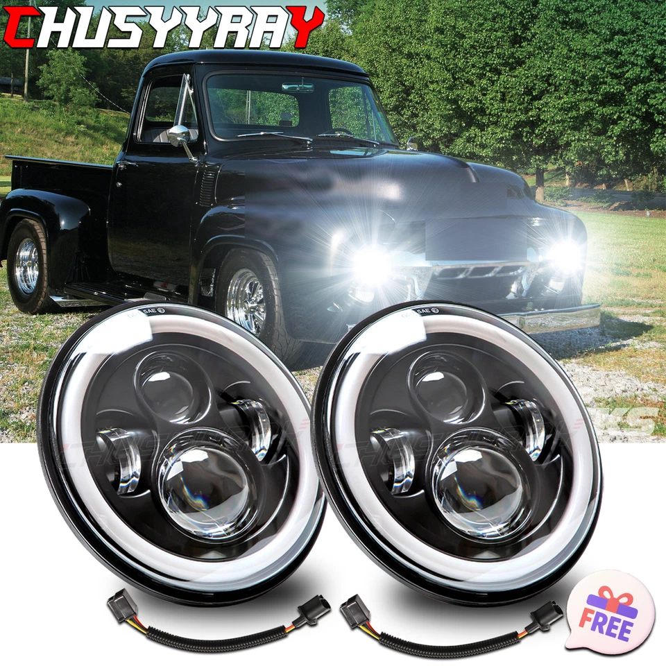 Пара 7-дюймовых прожекторных светодиодных фар подходит для пикапа Ford F 100 1953 1954 1955 1956 1957 - Изображение 1 из 4