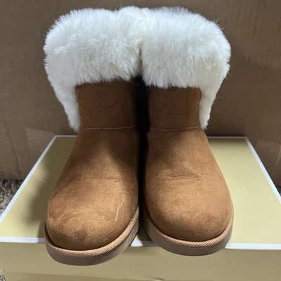 Juicy Couture 7 woman’s King Cognac Boots Fur Bow Tie slip In  Ankle - Image 1 of 4