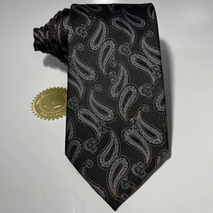 Ermenegildo Zegna hochwertige graue gewebte Seidenkrawatte mit blauem & goldenem Paisley 60 x 3,5 Zoll neu ohne Etikett - Bild 1 von 12