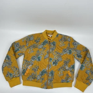 Elan Womens Small Yellow Floral Quilted Bomber Jacket Lightweight Fall - Picture 1 of 7
