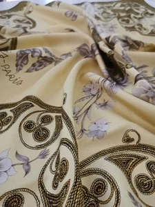 HERMES Paris Carre 90 silk ARABESQUES beige khaki purple - SILK - Picture 1 of 18