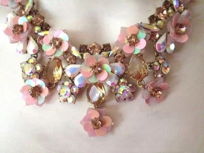 J Crew Brulee Pink Floral Aurora Borealis Crystal Bib Bling Necklace J.Crew - Image 1 of 4