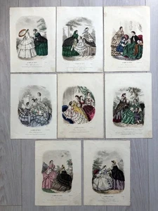 8x Planches Gravures Couleur LA MODE DE PARIS Année 1858 Anais Toudouze - Picture 1 of 6
