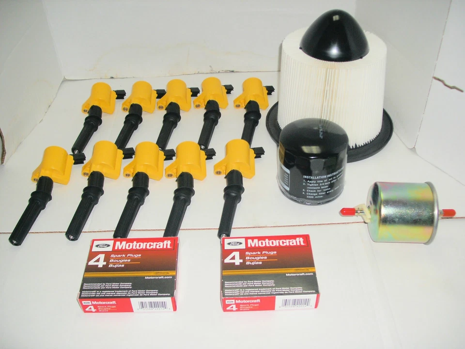 1999-2004 F250 Superduty 10 piezas bobina amarilla DG508 + enchufe de 10 piezas SP479 y kit de filtro Foto 1 de 1