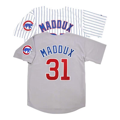 Camiseta deportiva para hombre Greg Maddux Chicago Cubs Home blanca y gris carretera con parche Foto 1 de 2
