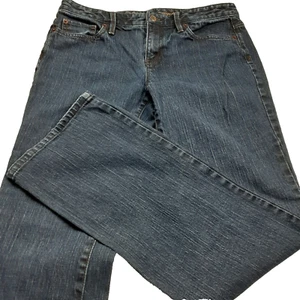 LOFT Women's Original Boot Jeans Size 8 Dark Wash Mid Rise Embroidered Pockets - Picture 1 of 6