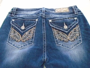MISS ME Denim Damen Glitzer Kristalle Strass Mid Rise Boot Jeans 32 - Bild 1 von 10