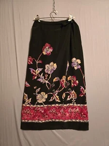 Vtg Coldwater Creek 100% Silk Wrap Skirt Petite Medium Floral Black 90S Y2K Maxi - Picture 1 of 10