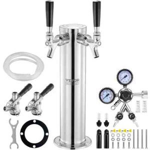 Kegerator Tower Kit Dual Taps Beer Conversion Kit Keg Beer Tower Dispenser Silve - Picture 1 of 8