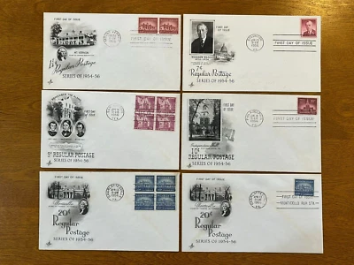 6)US #1032/40/43/44/2- 47   1 1/2, 7, 9, 10, 20 CENT, 1955  FDC  NOT ADDRESSED - Image 1 of 4