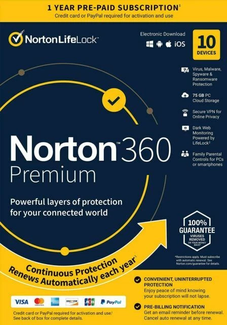 Symantec 21389946 Norton 360 Premium Antivirus/Internet Security Software