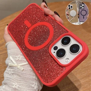 For iPhone 16e 2025/16 Pro Max/15 Mag safe Women Girls Bling Slim Magnetic Case - Picture 1 of 18