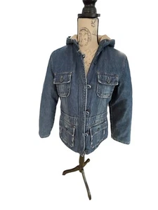 Limited Too Girl’s Blue Denim Hooded Quilted Coat Jacket Sz 14 Outerwear Pockets - Picture 1 of 12
