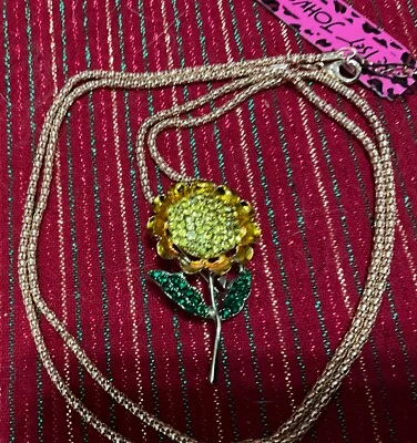 Betsey Johnson 水钻黄色水晶向日葵吊坠项链胸针 16 英寸 — 第 1/3 张图片