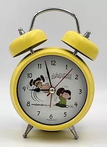 Peanuts Daisy & Lucy Football Yellow Vintage Alarm Clock - Tested/Working - Picture 1 of 7