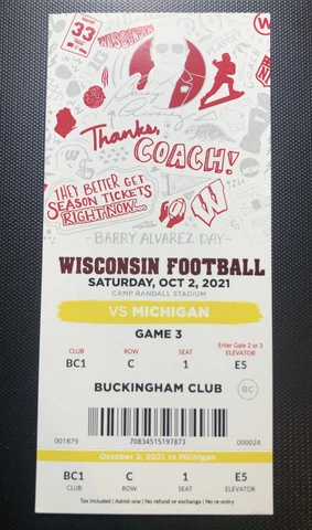 2021 Michigan Wolverines vs Wisconsin Badgers Football Ticket Stub Barry Alvarez Cover