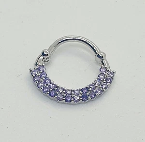 Daith surgical steel Ring Helix Cartilage Tragus Piercing CLICKER purple crystal - Picture 1 of 1