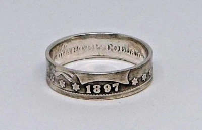 COIN RING MADE FROM 1800s SILVER BARBER US QUARTER COIN  sizes 3-8 random year - Image 1 of 4