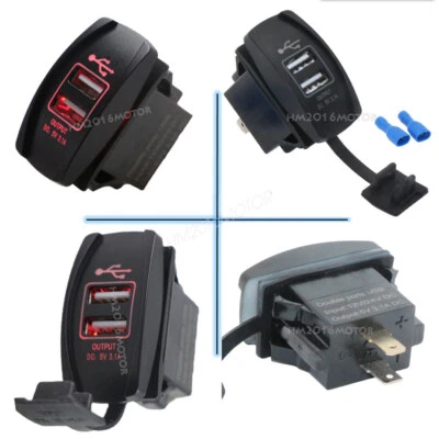 Dual USB 2Ports Charger Socket Power Outlet LED Indicator Boat Auto Car Motor - Image 1 of 4