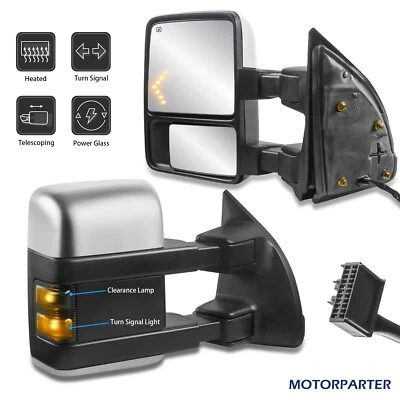 Chrome Tow Mirrors Power Heated Turn Signal For 2008-16 Ford F250/F350/F450/F550 - Image 1 of 4