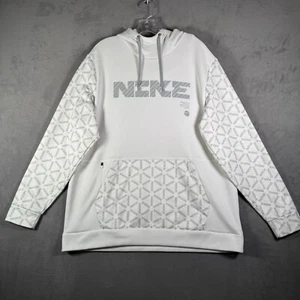 Nike Hoodie Mens XL White Gray Therma Fit Pullover Fleece Spell Out Logo Soccer - Picture 1 of 10