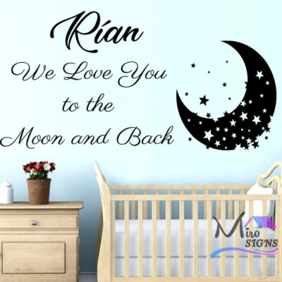 Twinkle Moon and Stars Personalised Wall Sticker We Love you to the Moon - Image 1 of 4