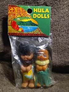 2 Rare Hawaiian Hula Dancer Dolls 3” Grass Skirt Lay Suction Cup Hanging New Bag - Picture 1 of 7