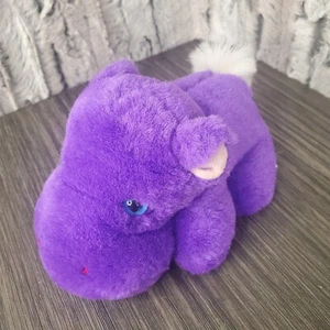 Young Growth Toys Firm Stuffed Purple Hippopotamus Blue Eyes House Hippo 6" Toy - Picture 1 of 10