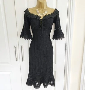 Guess Dress UK 8-10 Black Off the Shoulder Floral Lace Peplum Dress Occasion M - Picture 1 of 13