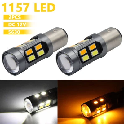2X 1157 LED White/Amber DRL Switchback Turn Signal Indicator Parking Light Bulbs - Image 1 of 4