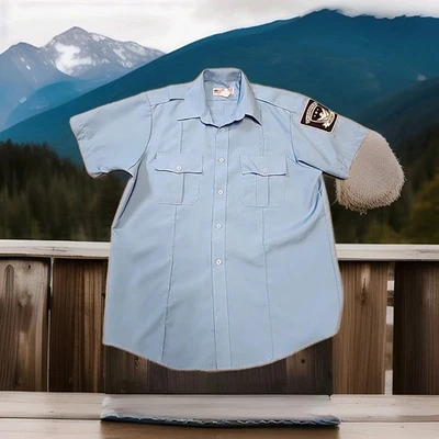 Camisa Champion National Security Logo Azul Manga Corta Botón Para Hombre 16.5 Foto 1 de 4