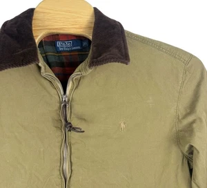 Vintage Polo Ralph Lauren Harrington Corduroy Collar Flannel Lined Jacket Khaki - Picture 1 of 13